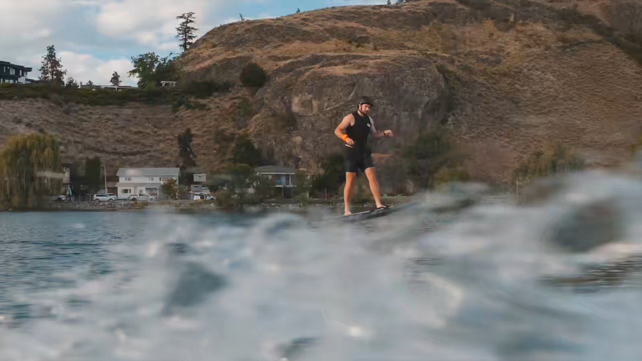 Efoil rider gliding across the lake